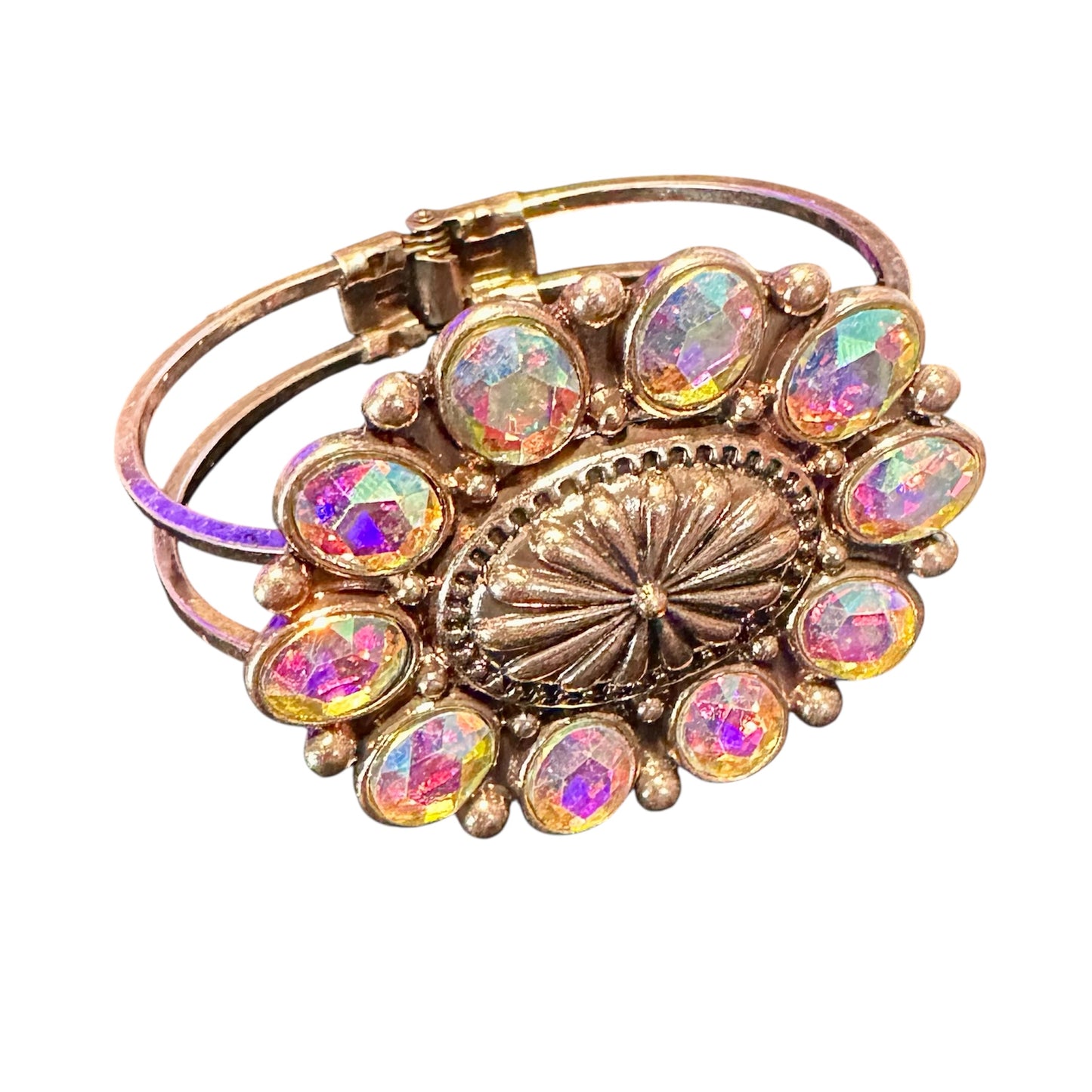 Large Iridescent Flower Clasp Cuff Bracelet