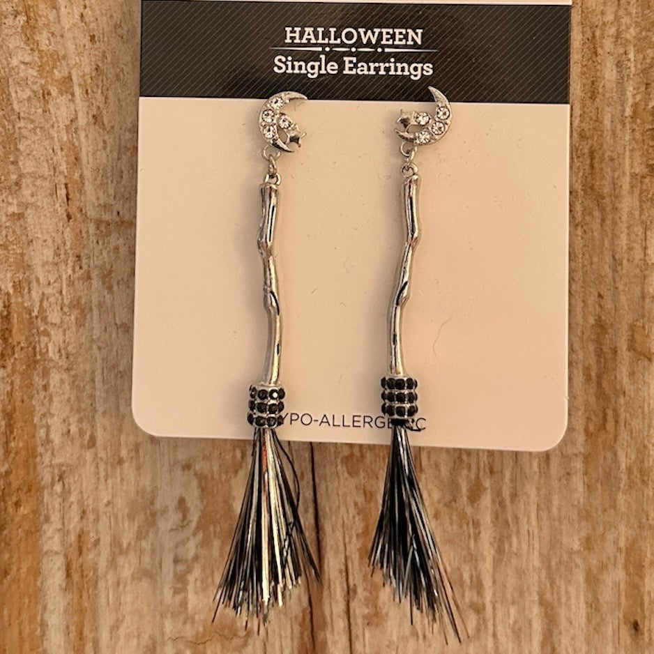 Silver Broom Sick Earrings