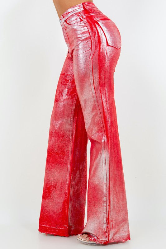 Metallic Wide Leg Jean in Red - Inseam 34.5"