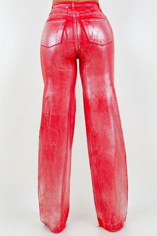 Metallic Wide Leg Jean in Red - Inseam 34.5"