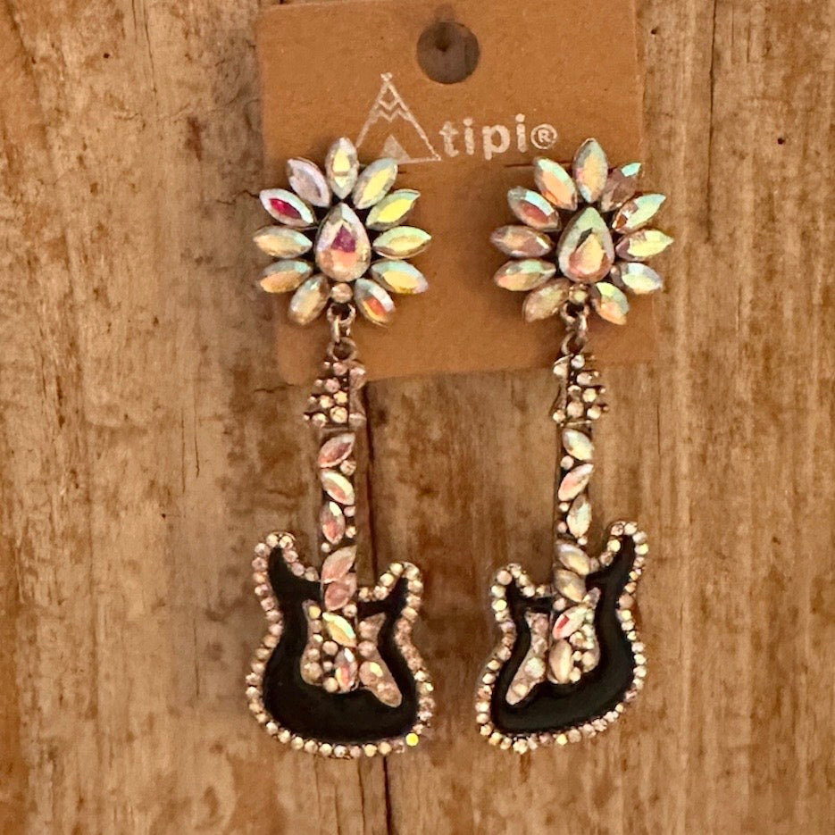 Black Guitar Iridescent Blossom Earrings