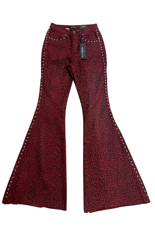 Leopard Studded Bell Bottom Pant - Inseam 34"