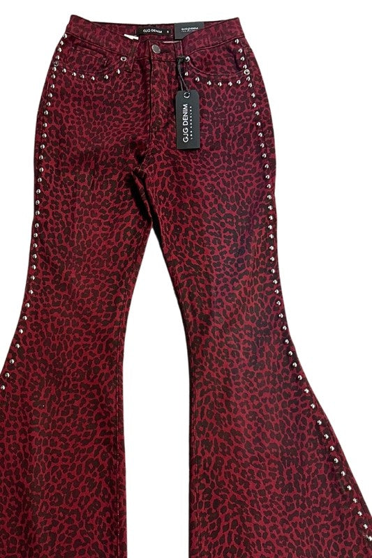 Leopard Studded Bell Bottom Pant - Inseam 34"