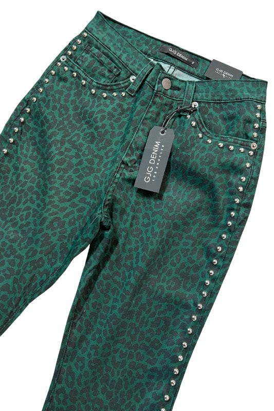 Leopard Studded Bell Bottom Jean - Inseam 34"