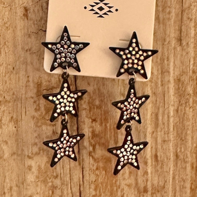 Three Star Dangle Stud Earrings