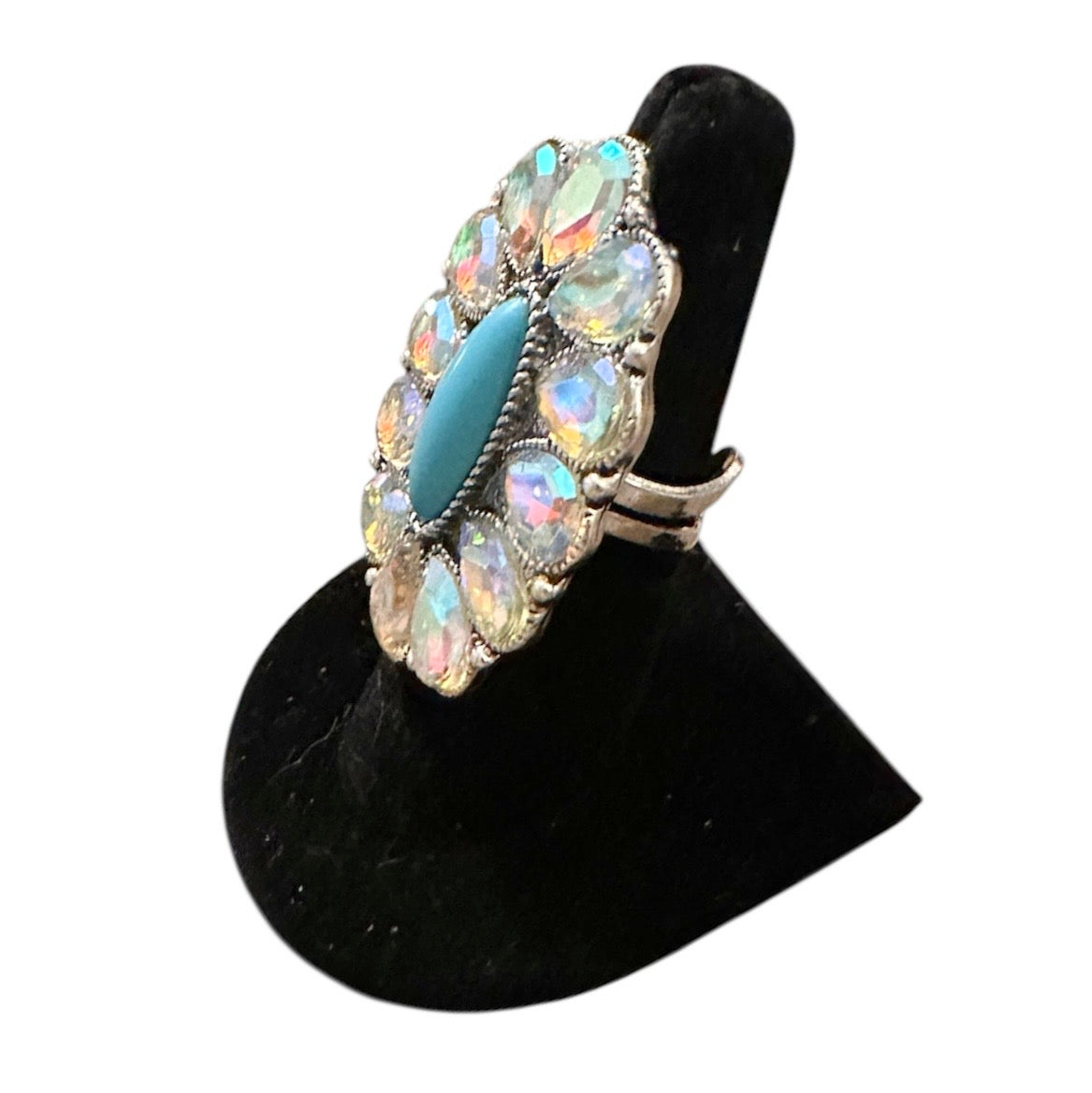 Silver Turquoise Oval Iridescent Adjustable Ring