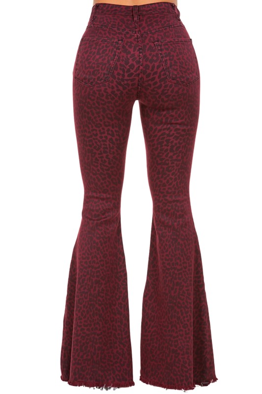 Leopard Bell Bottom Jean in Burgundy - Inseam 33.5"