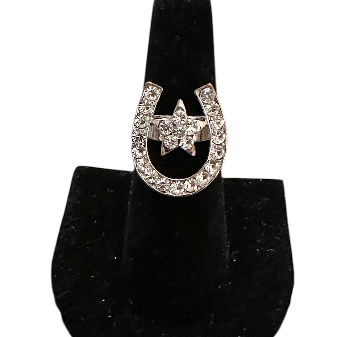 Horseshoe Star Clear Crystal Elastic Ring