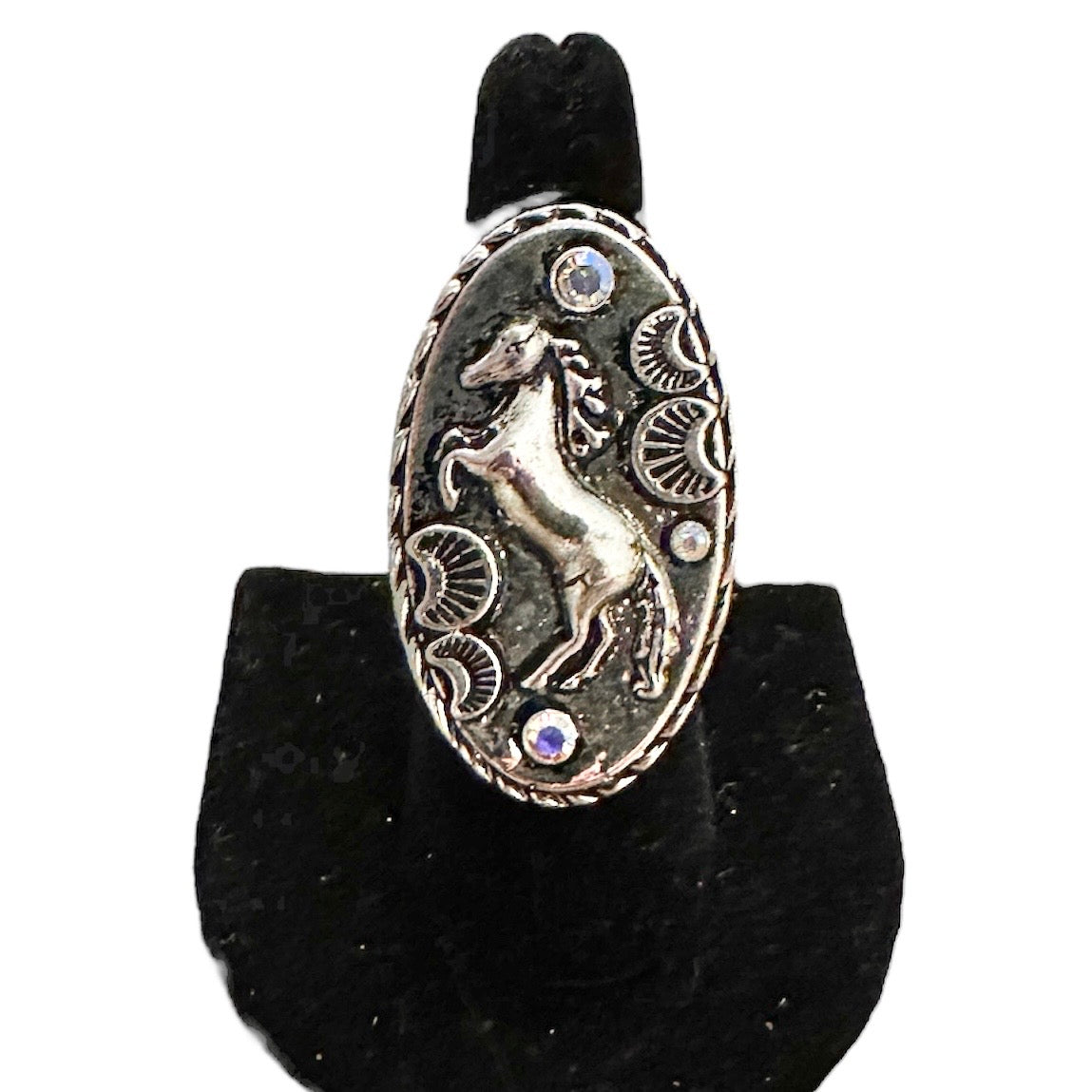 Silver Mustang Iridescent Adjustable Ring