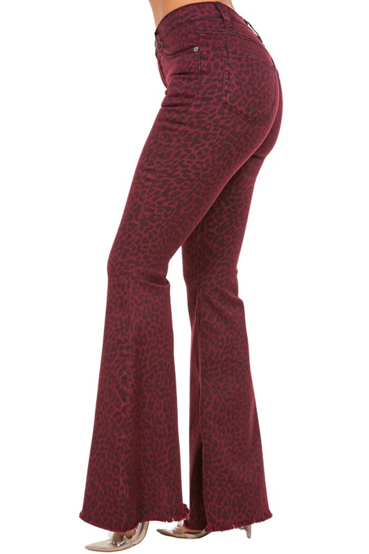 Leopard Bell Bottom Jean in Burgundy - Inseam 33.5"