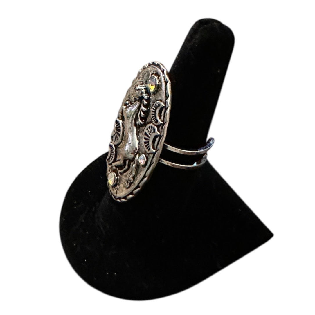 Silver Mustang Iridescent Adjustable Ring