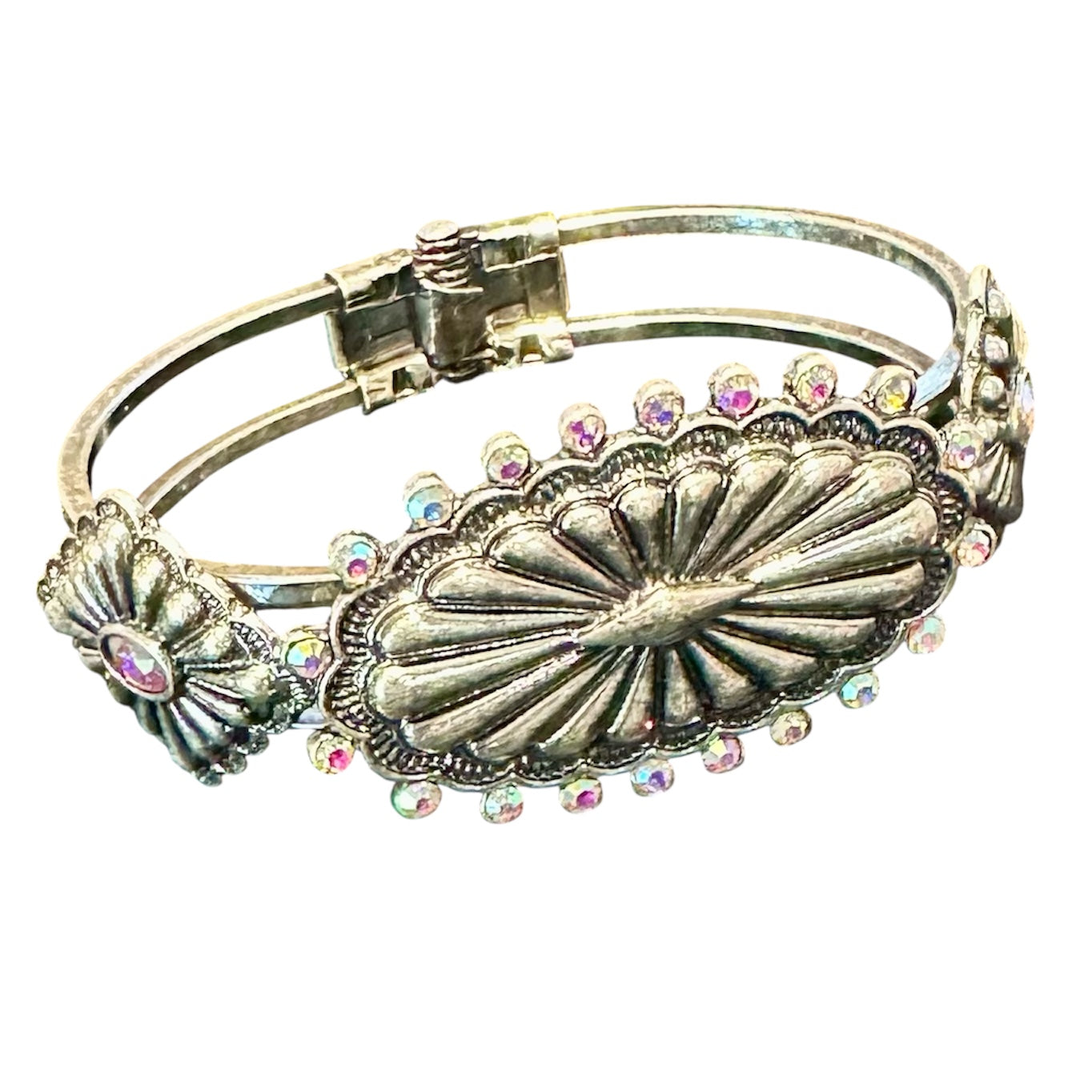 Bronze or Silver Iridescent Clasp Cuff Bracelet