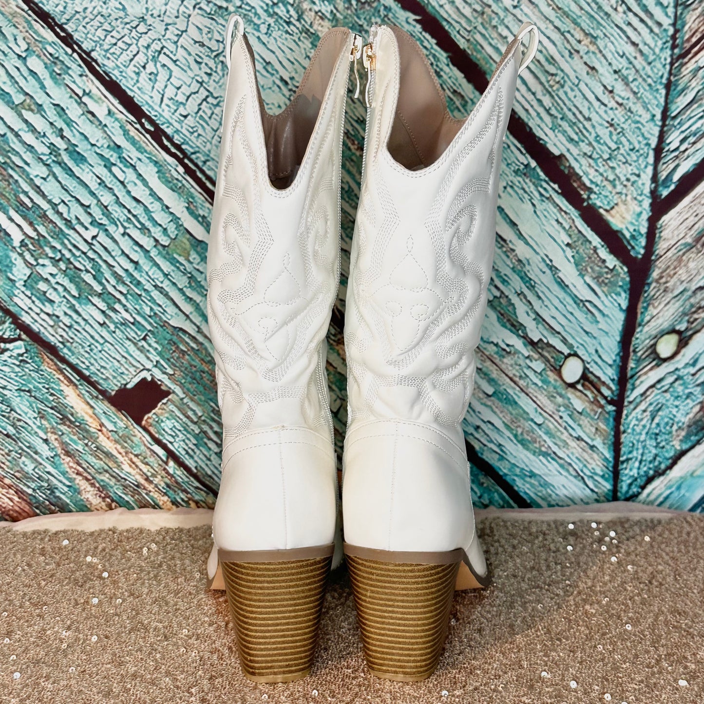 White Short Heeled Boots