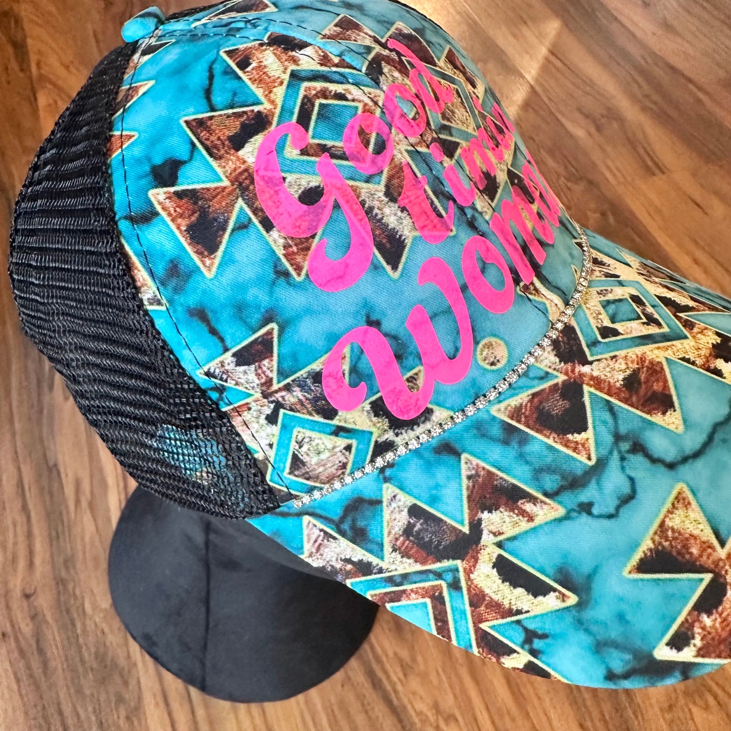 Good Timin Woman Trucker Hat with Pony Tail Opening