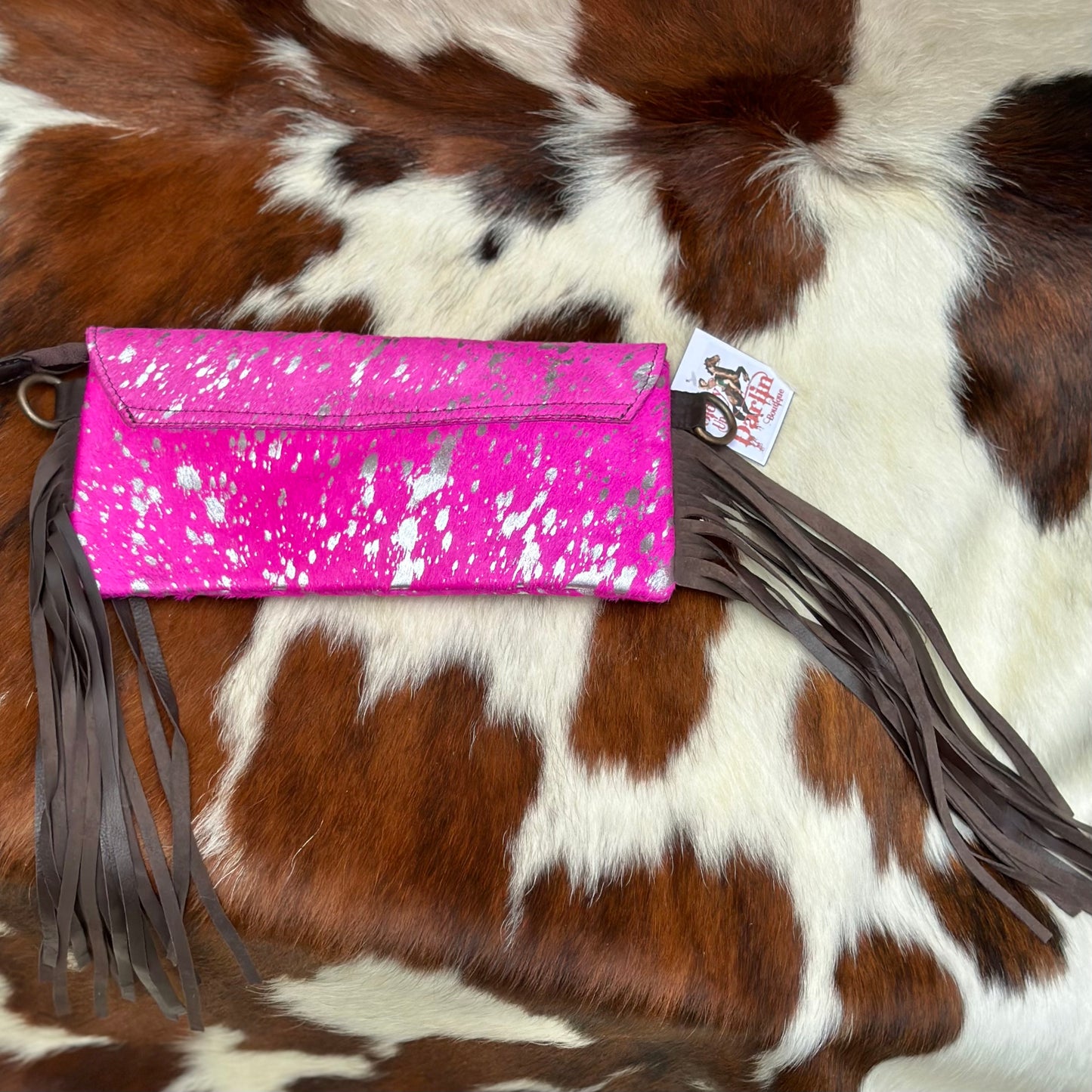 Hot Pink Cowhide Fringe Clutch