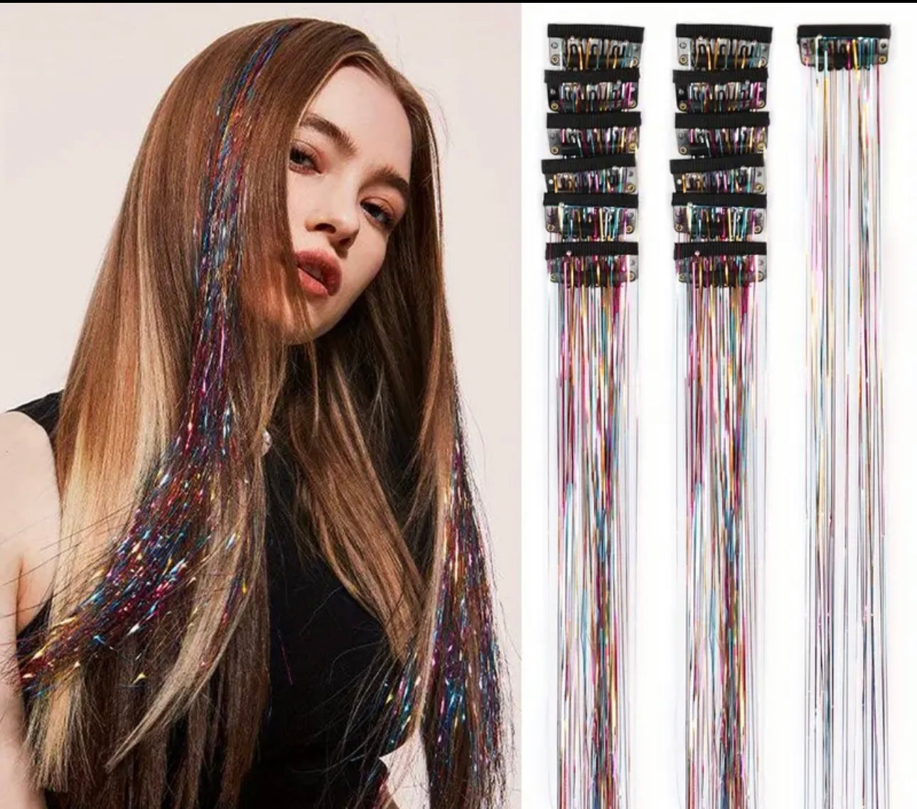 Hair Tinsel Set 20 Inch Clip In 12 Pcs - Multi Color
