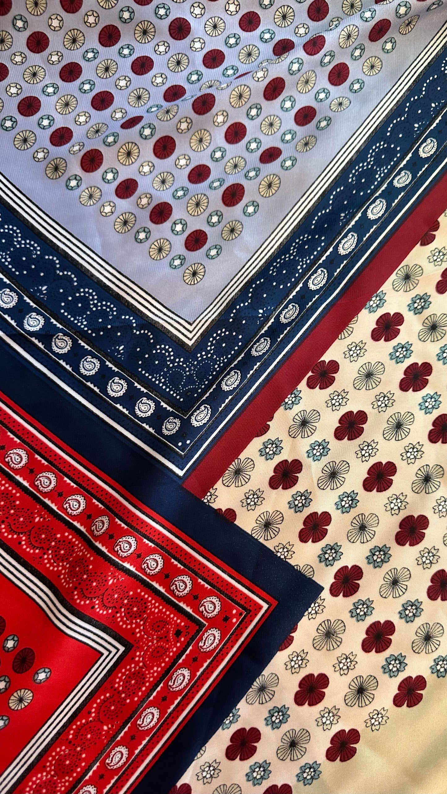 Vintage Red White Blue Silk Scarf