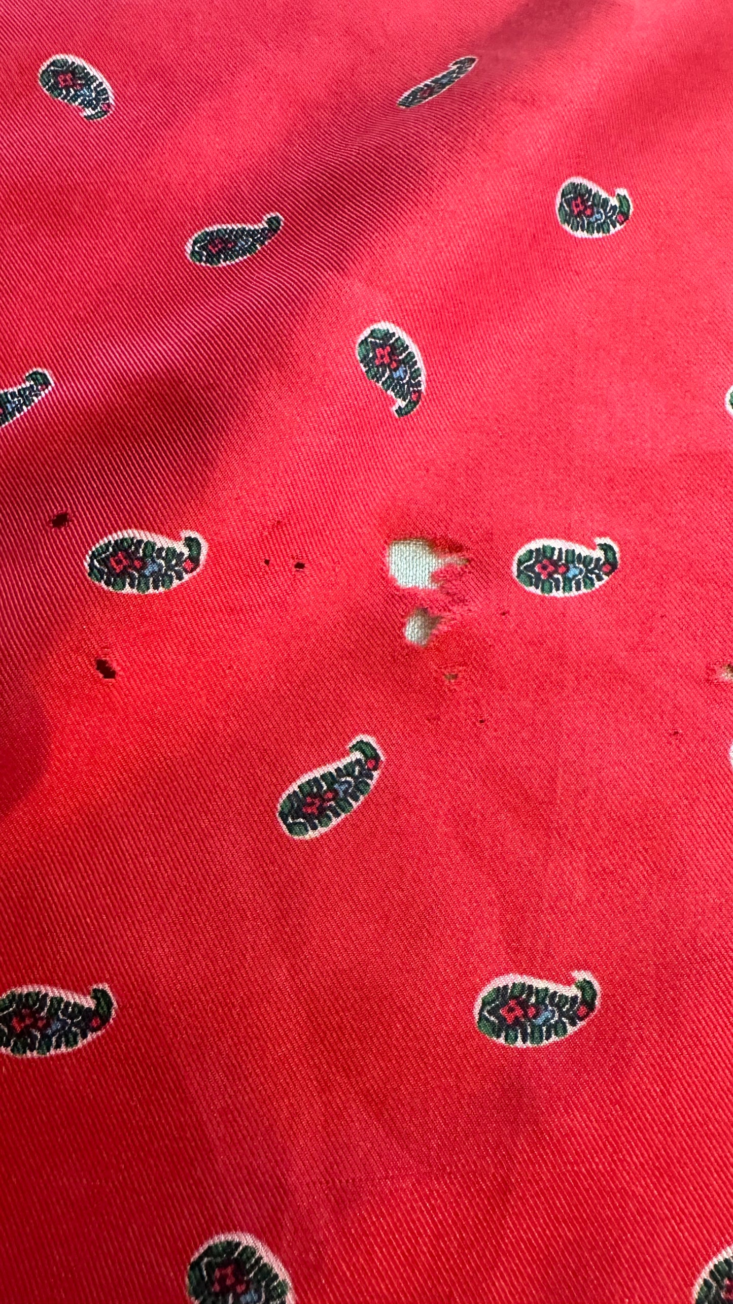 Vintage Red Paisley Silk Scarf (Damaged)