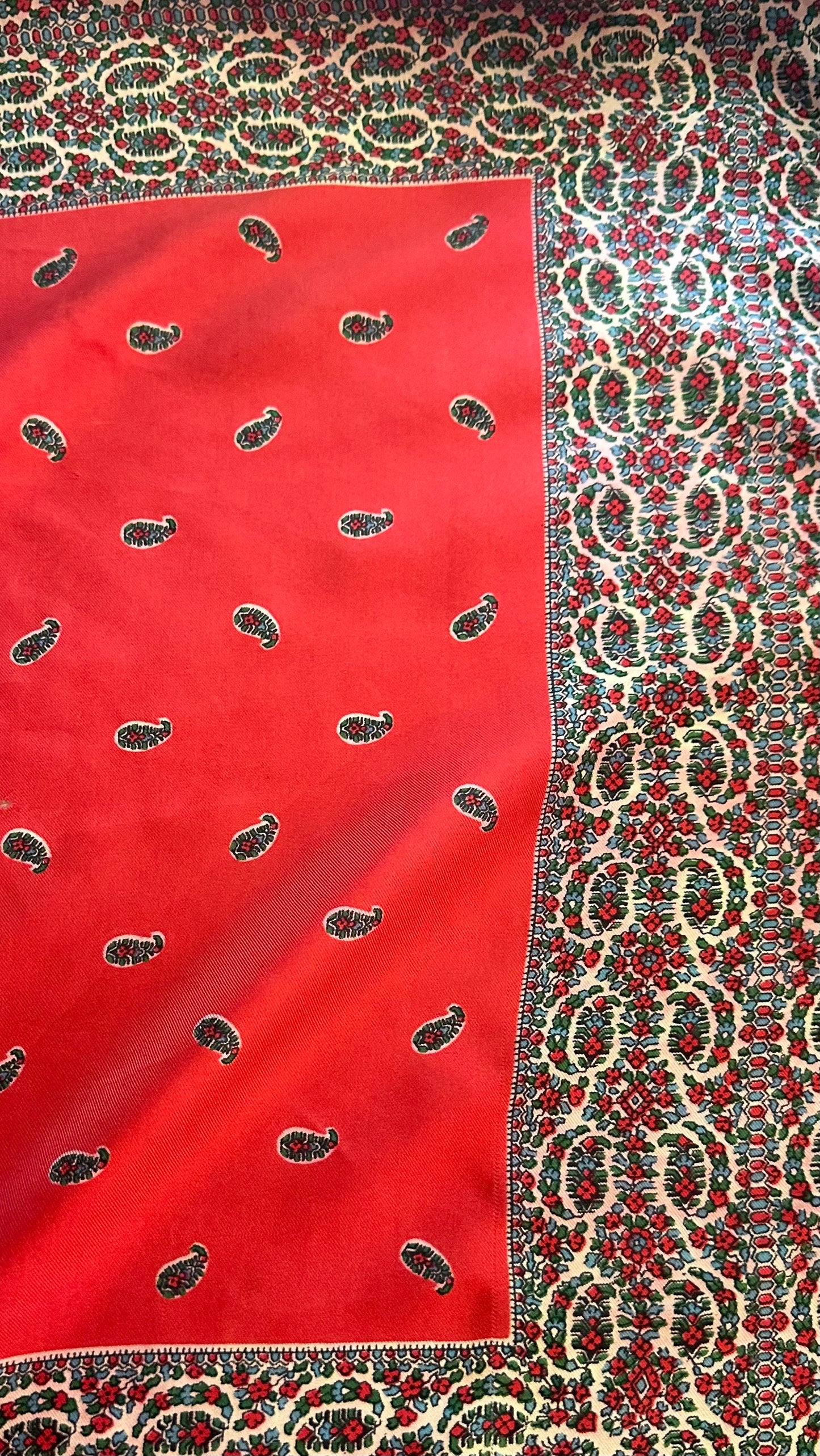 Vintage Red Paisley Silk Scarf (Damaged)
