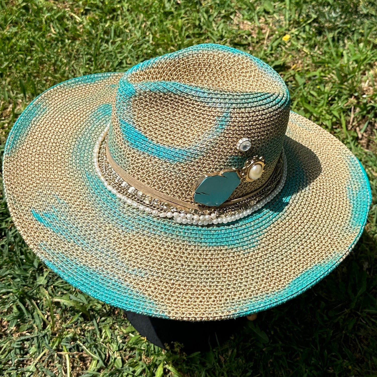 Turquoise and Sand Hat - SOLD