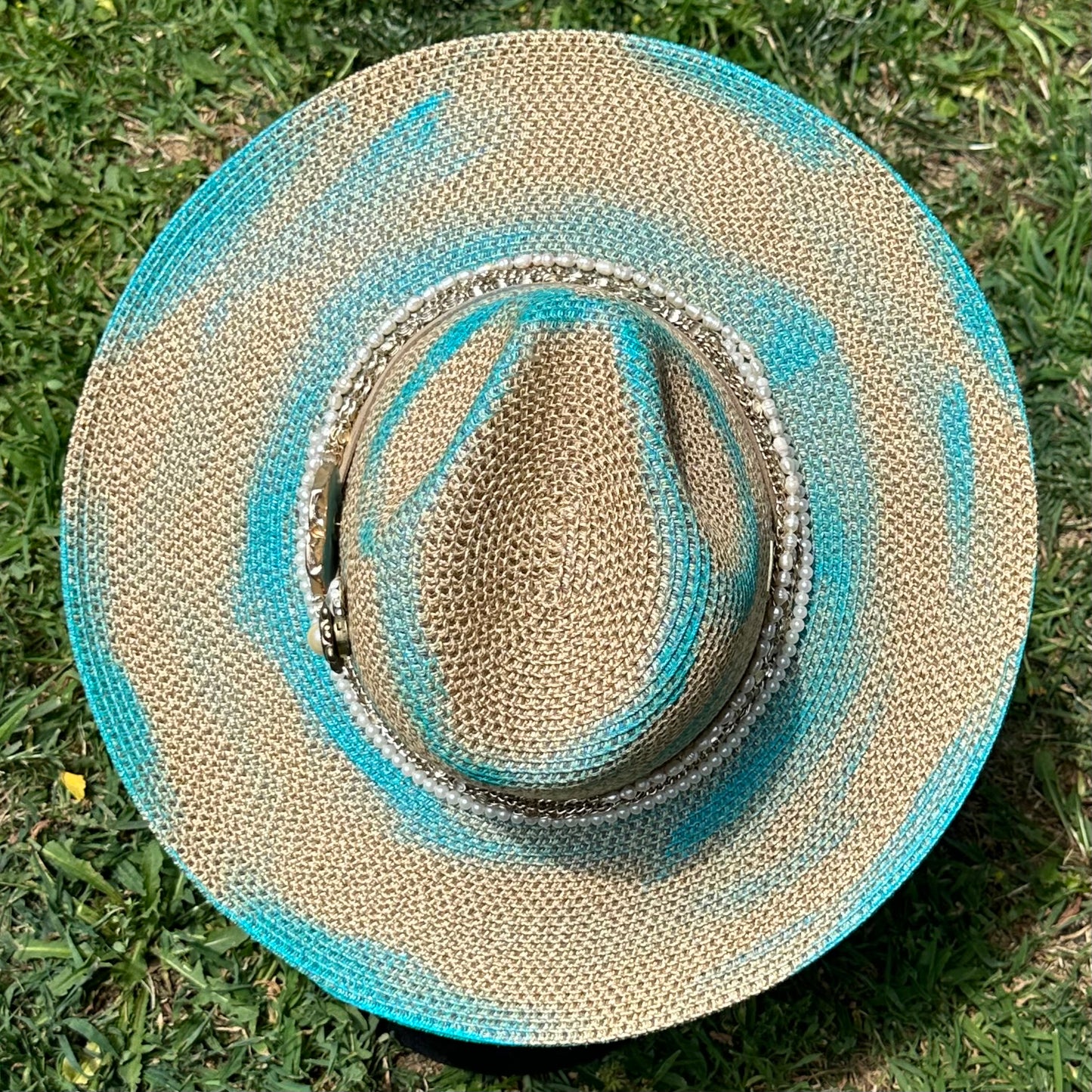 Turquoise and Sand Hat - SOLD
