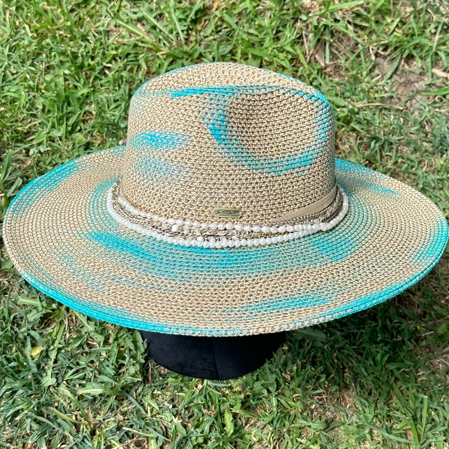 Turquoise and Sand Hat - SOLD