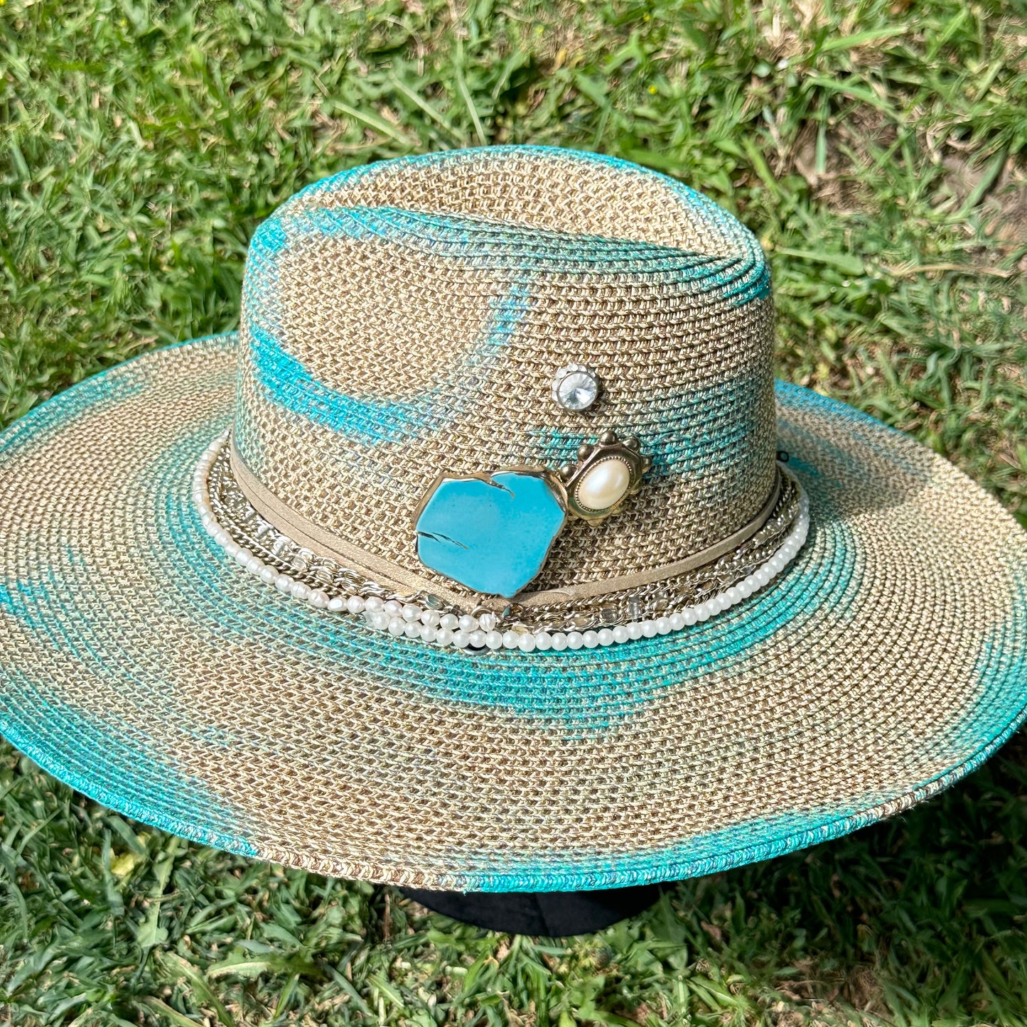 Turquoise and Sand Hat - SOLD