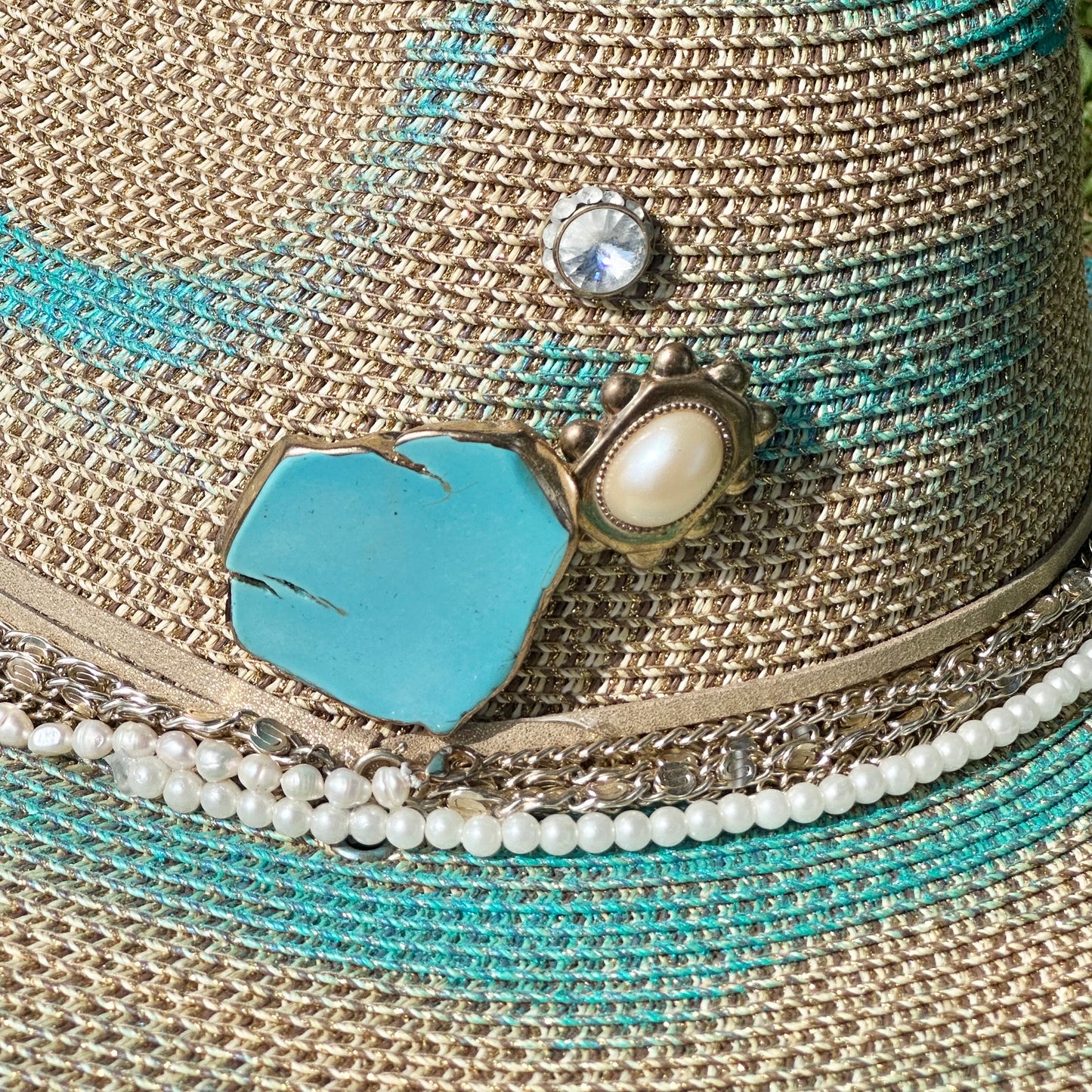 Turquoise and Sand Hat - SOLD