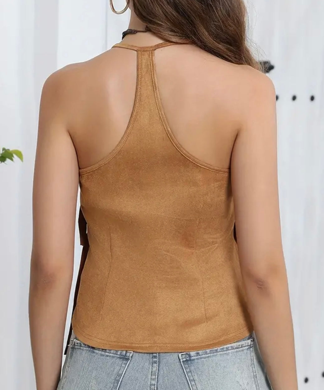 Tan Suede Fringe Tank