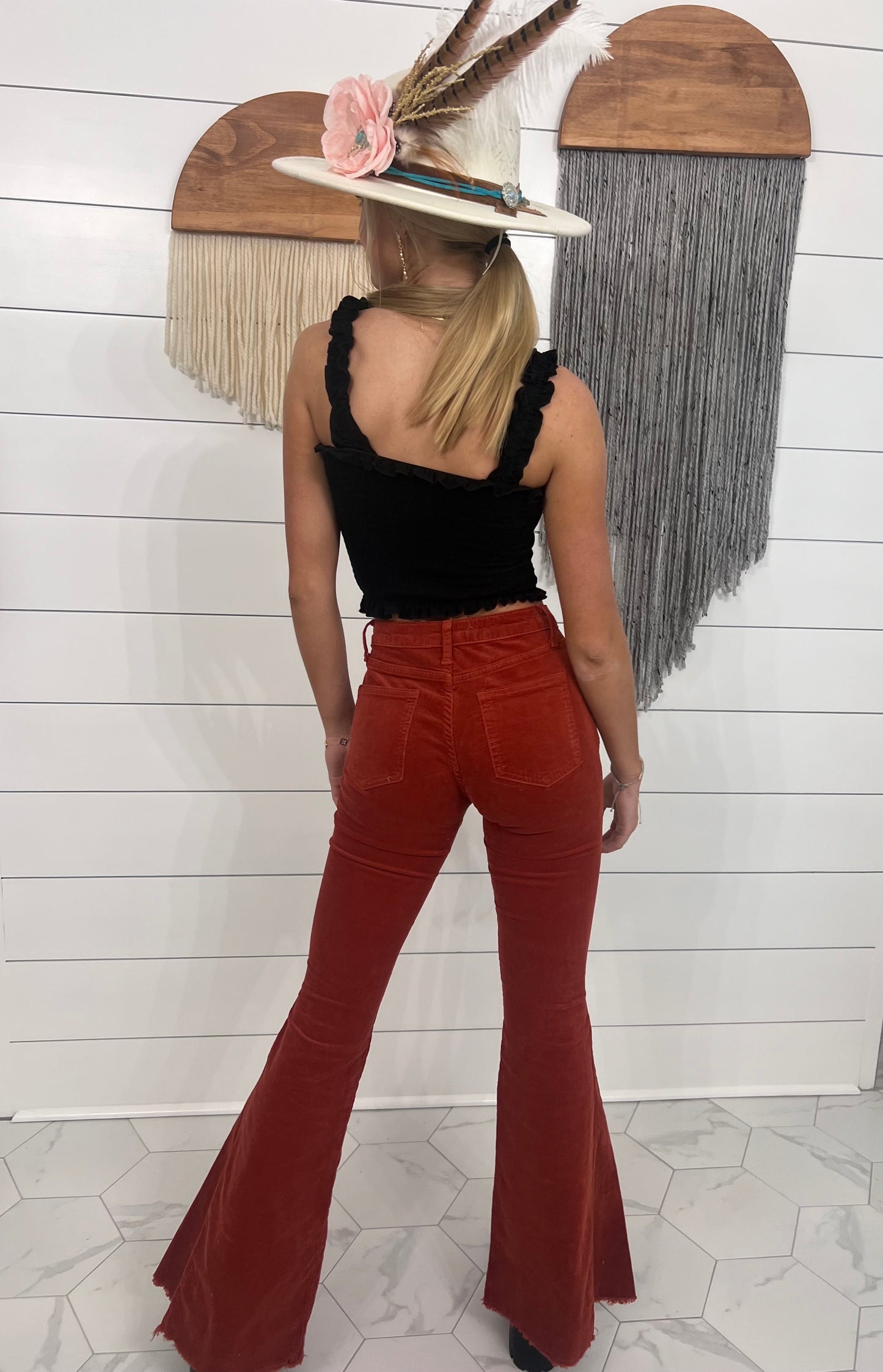 Corduroy Flared Pants - Rust