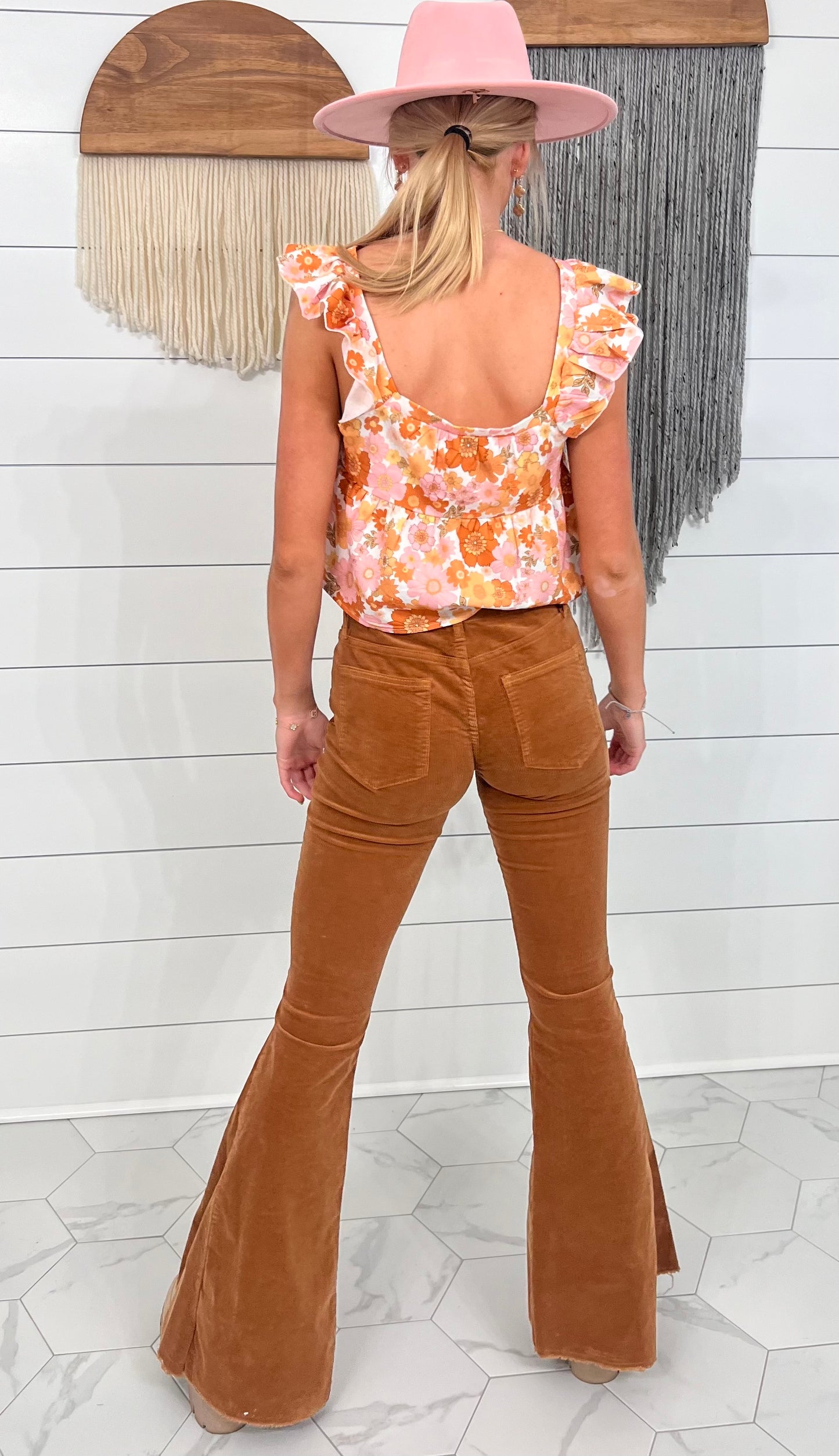 Corduroy Flared Pants - Camel