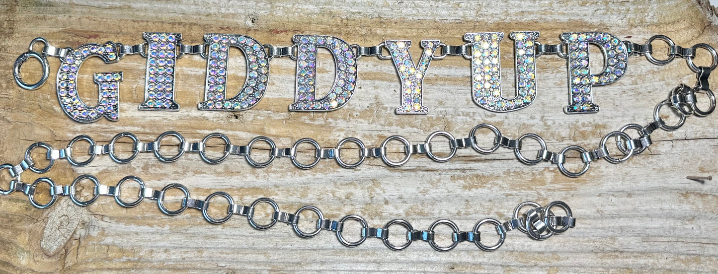 Silver Giddy Up Iridescent Metal Belt
