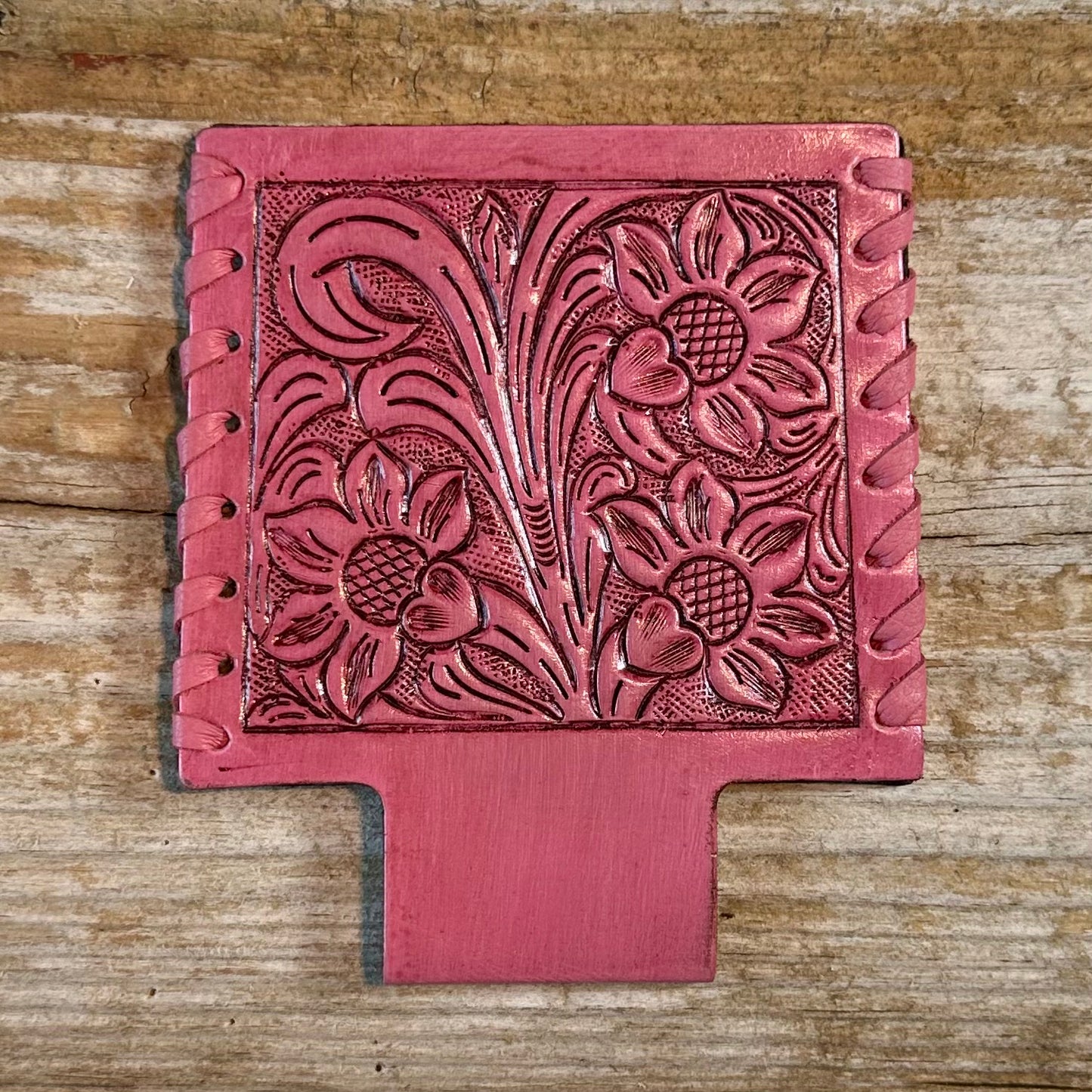 Pink Tooled Leather Can Cooler