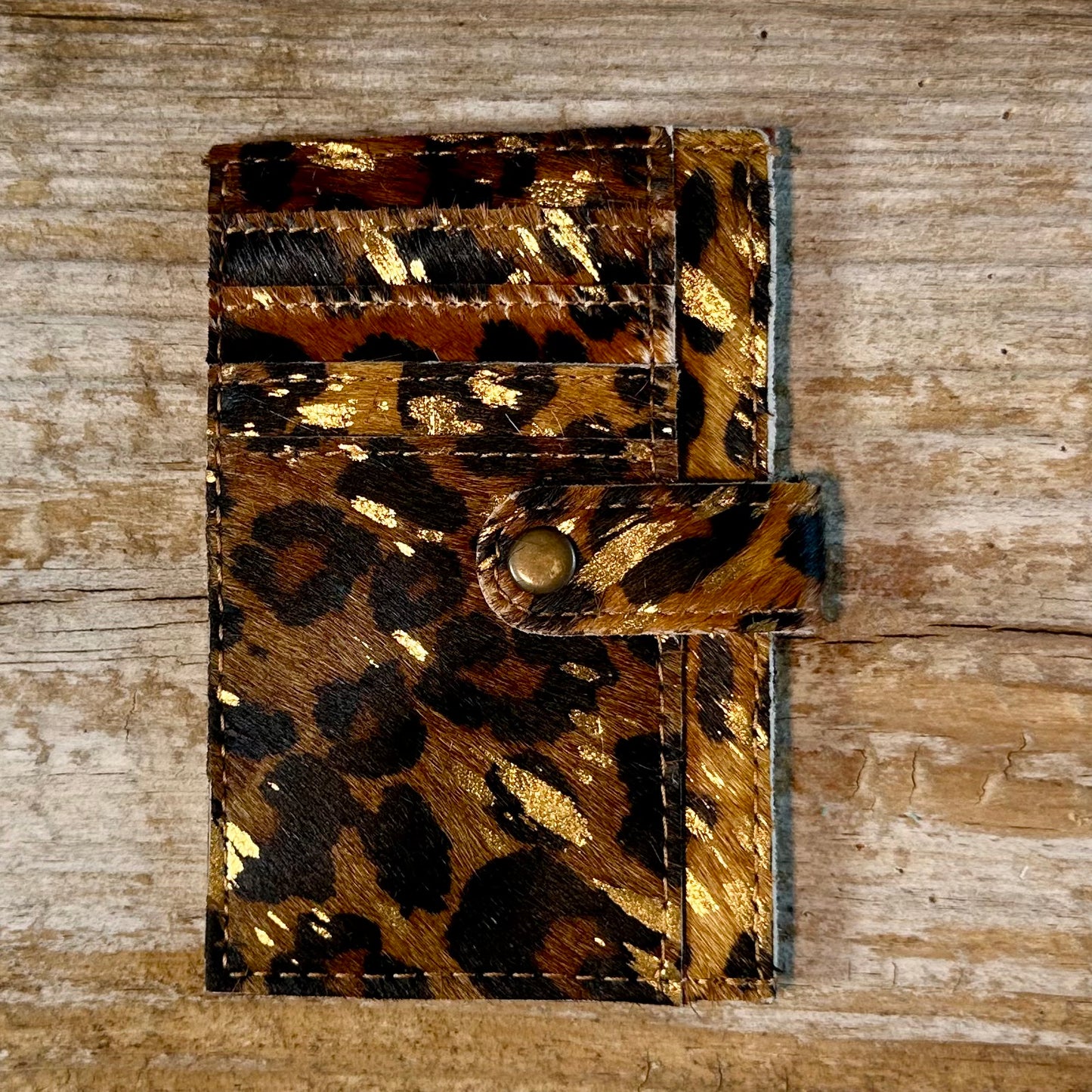Gold Acid Leopard Cowhide Credit Card Wallet