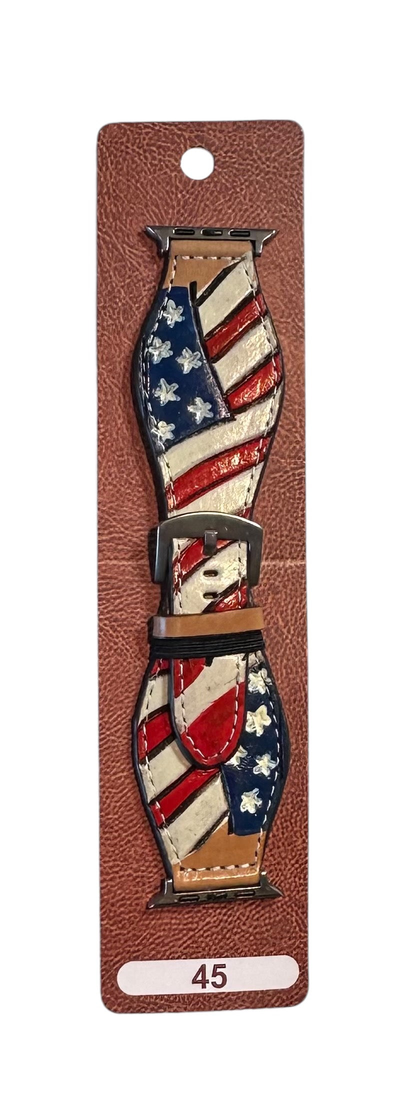 American Flag Tooled Leather 45mm Apple iWatch Band