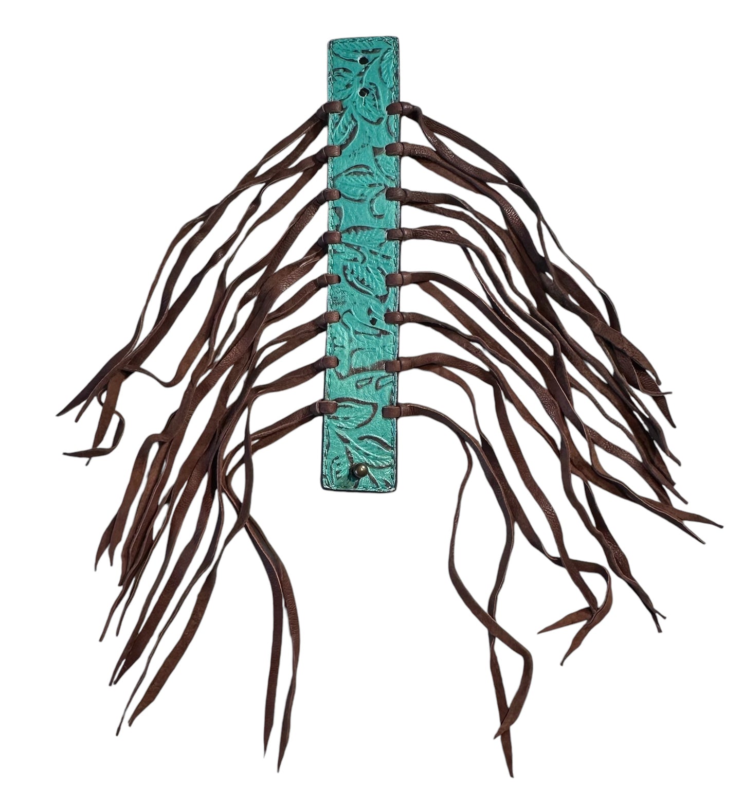 Teal Leather Fringe Cuff Bracelet