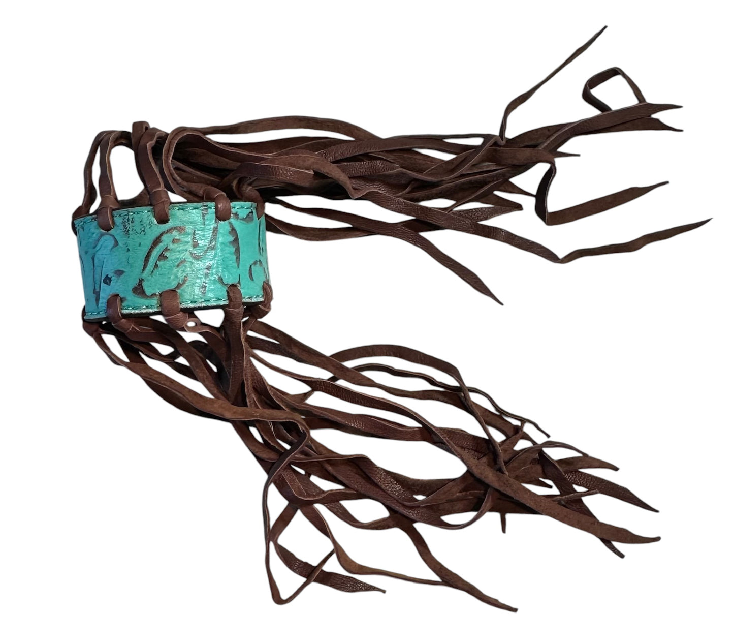 Teal Leather Fringe Cuff Bracelet