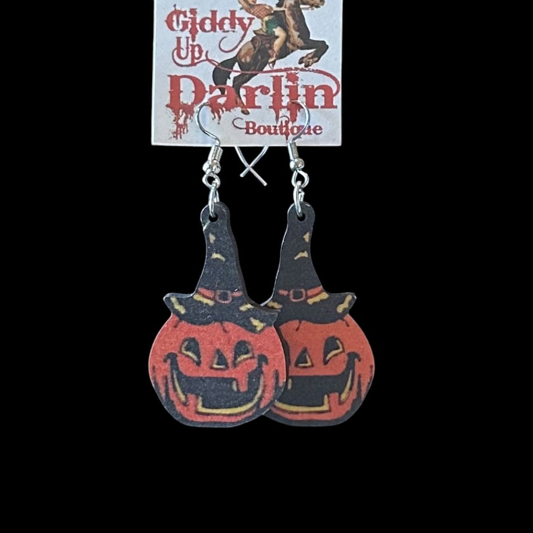 Jack-o-lantern Witch Hat Earrings