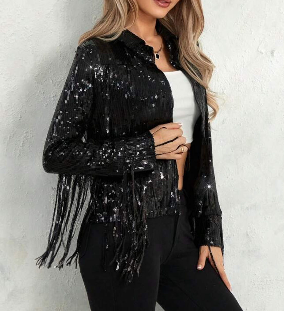 Sequin Black Fringe Jacket