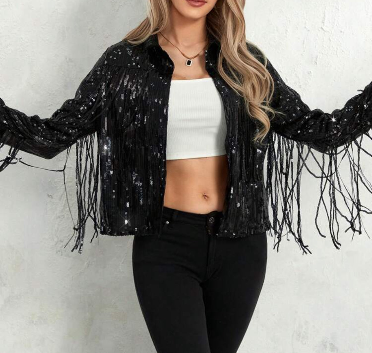 Sequin Black Fringe Jacket