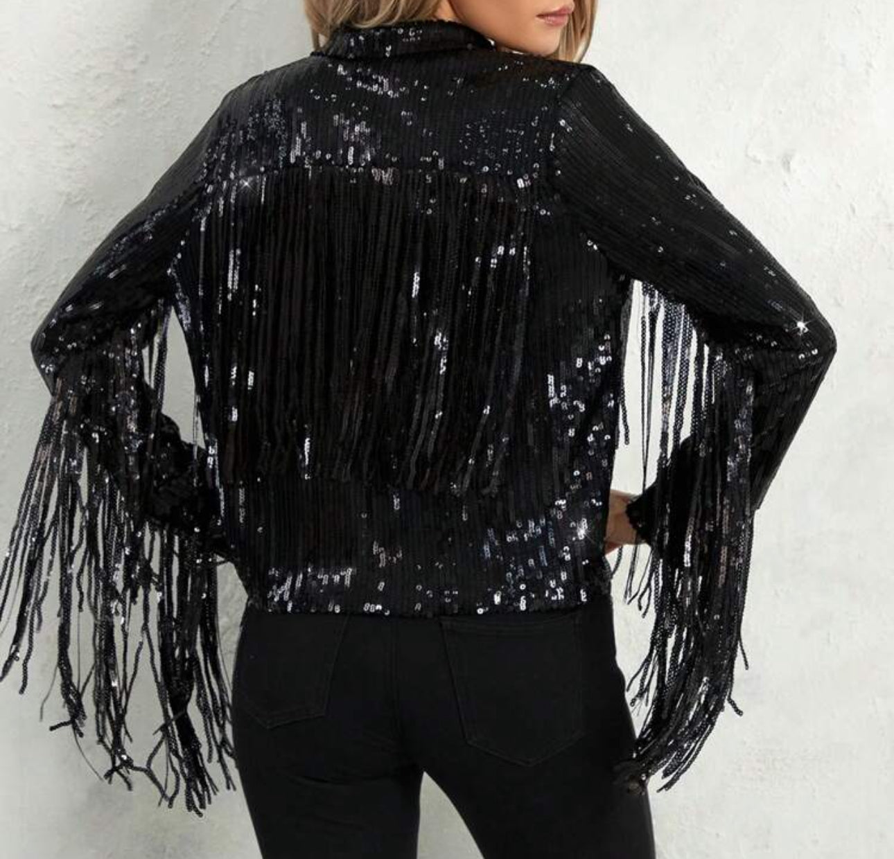 Sequin Black Fringe Jacket
