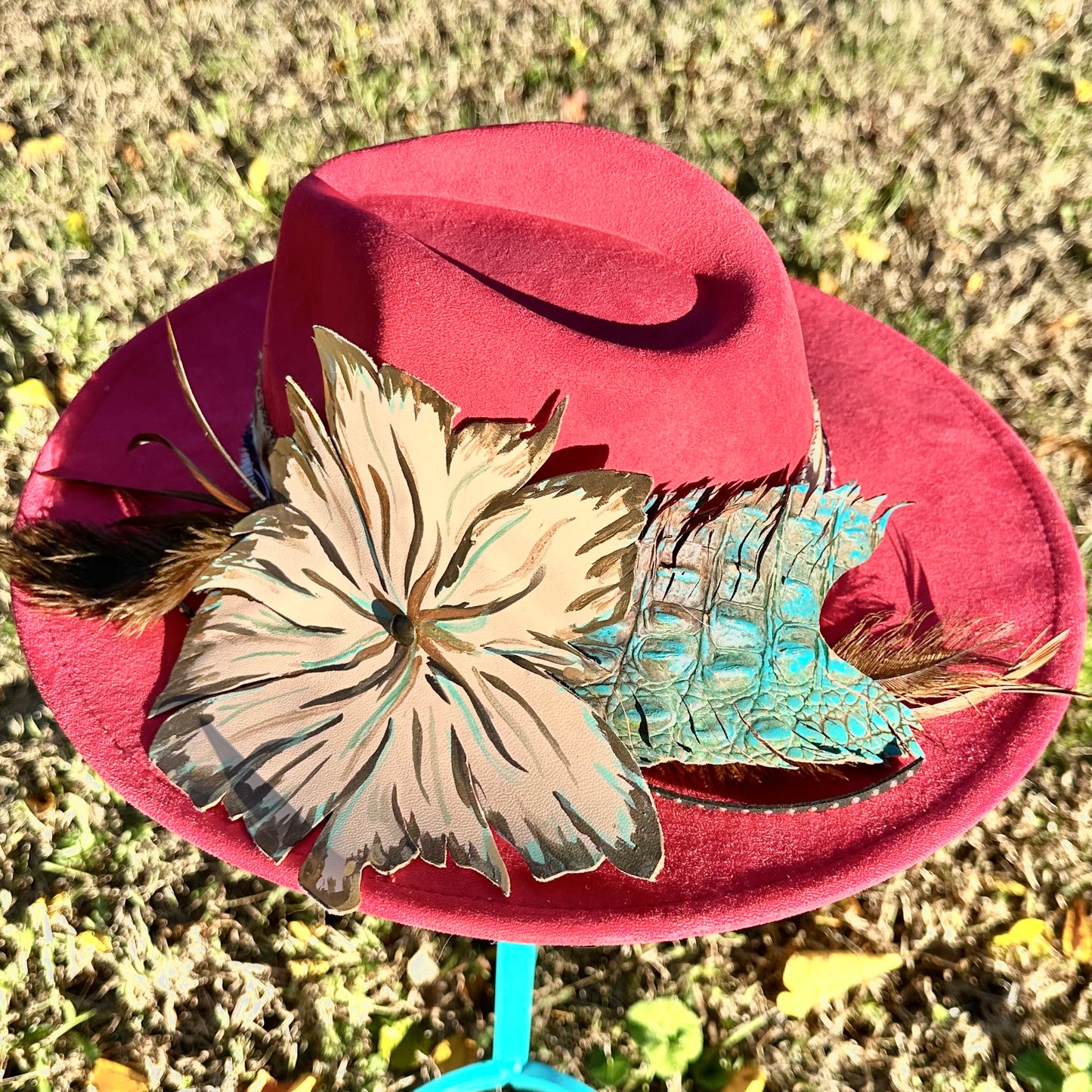 White Leather Flower Custom Hat