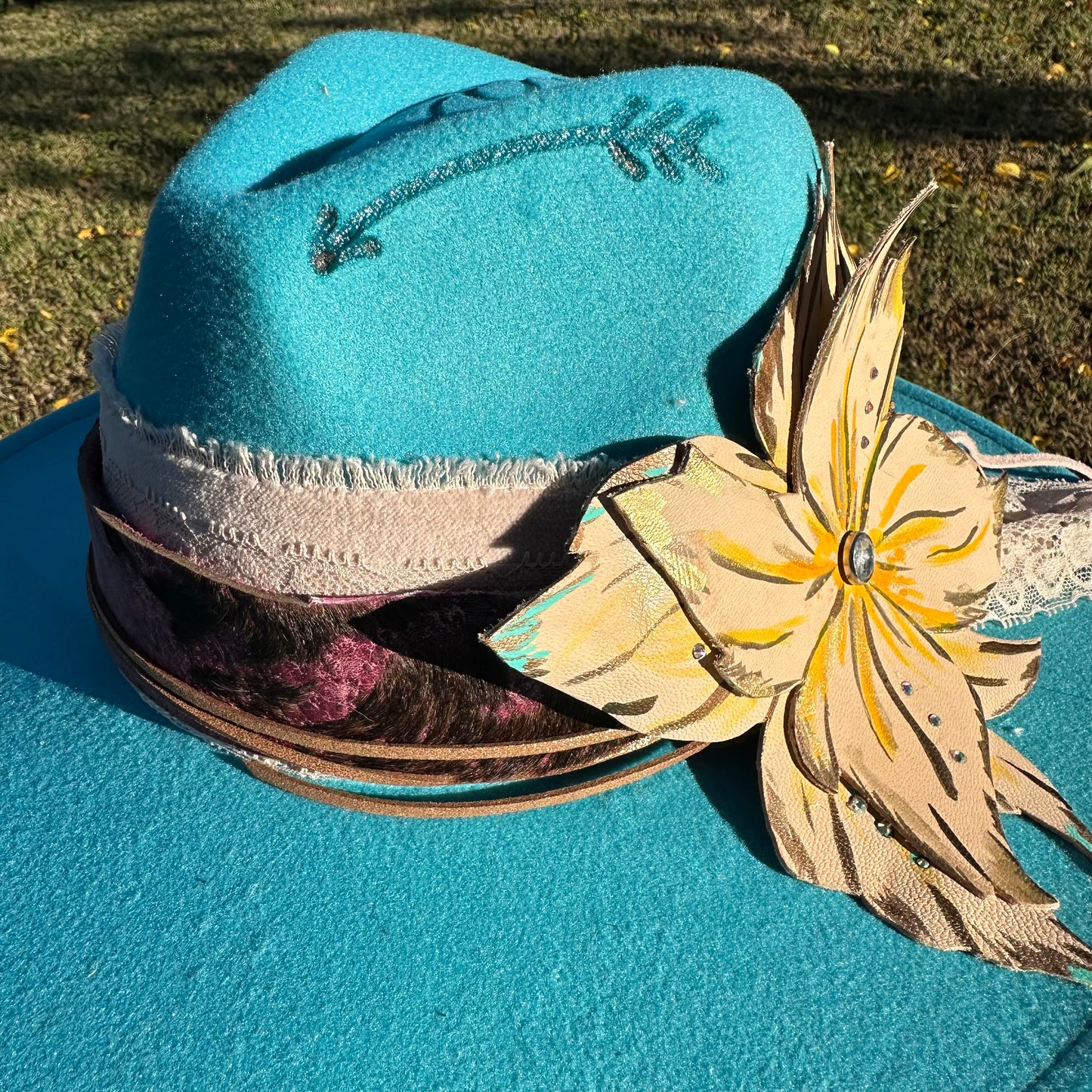 Seaside Yellow Leather Flower Custom Hat