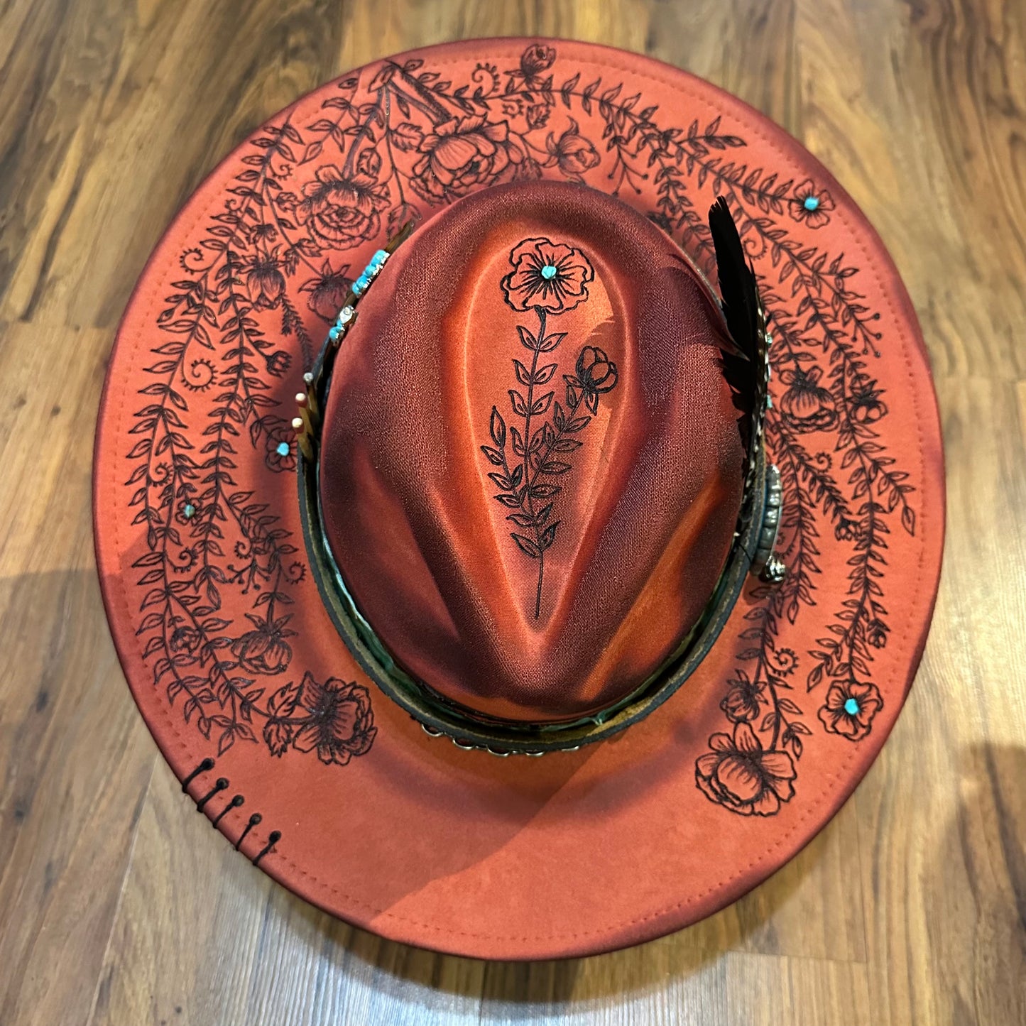 Rust and Roses Custom Hat - SOLD