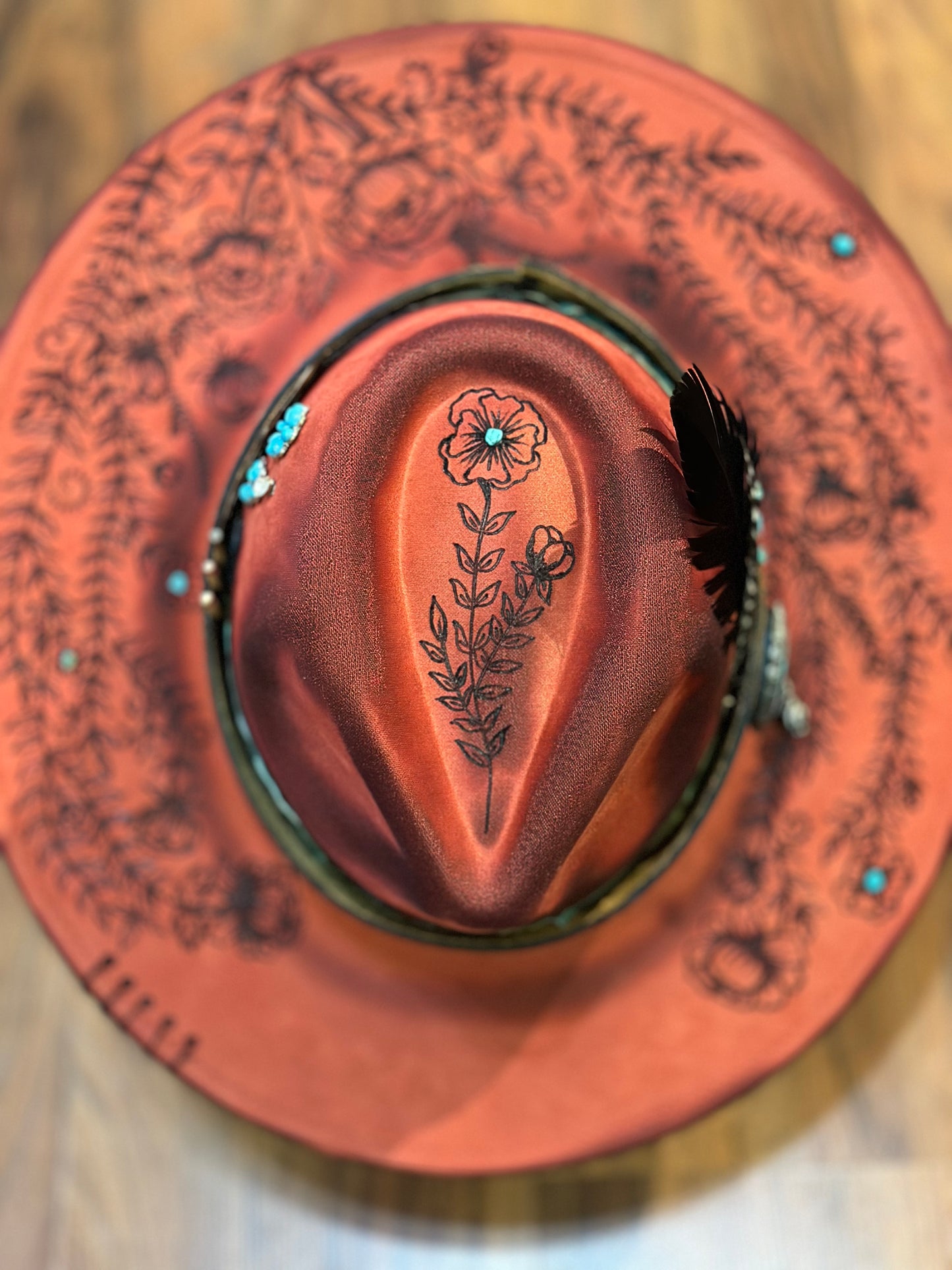 Rust and Roses Custom Hat - SOLD