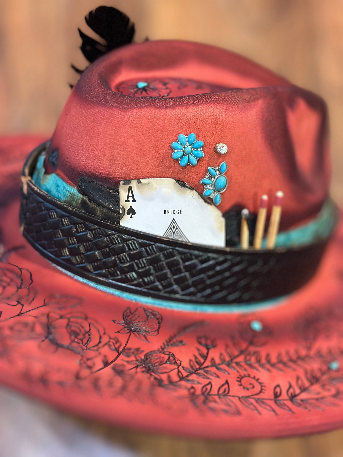 Rust and Roses Custom Hat - SOLD