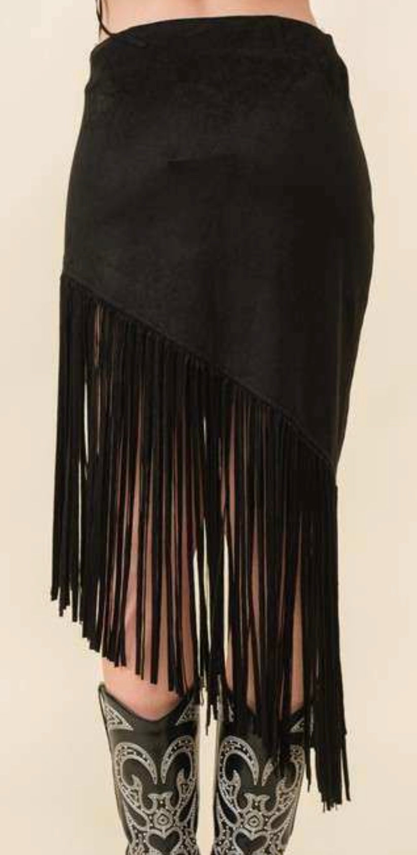 WESTERN FRINGE SUEDE UNBALANCE MIDI SKIRT