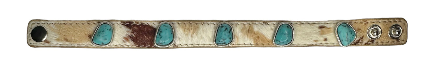 Turquoise and Cowhide Snap Bracelets