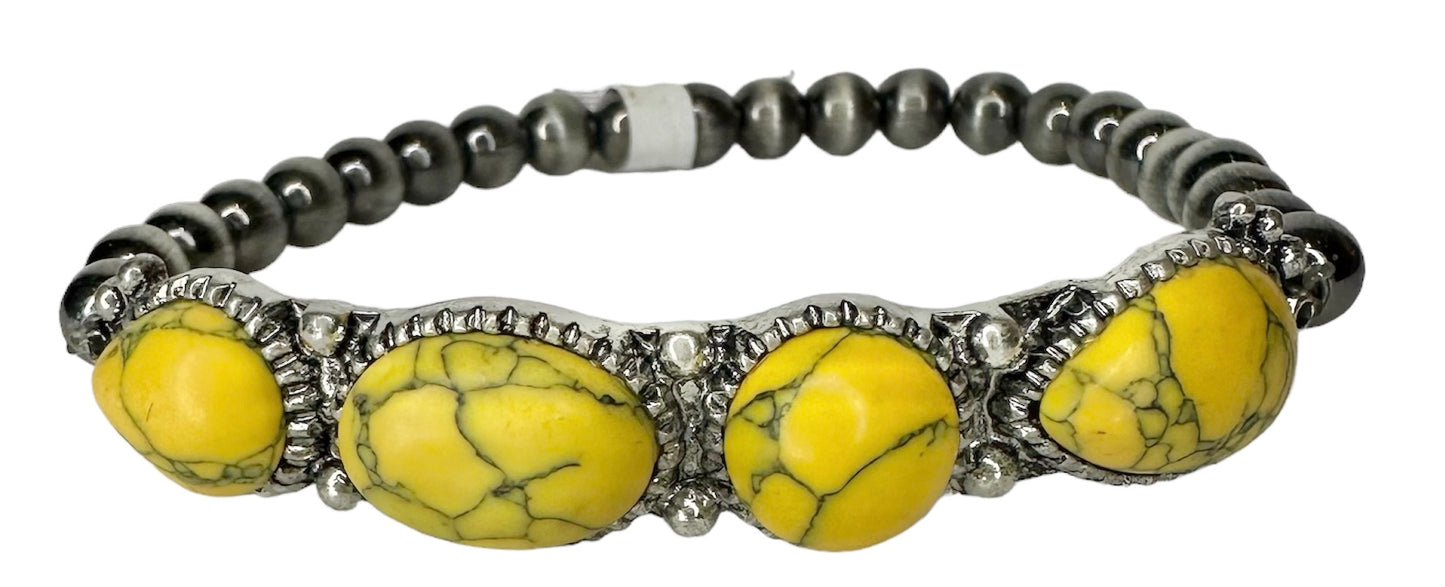 Silver Navajo Beaded Bracelet with Stone - Several Colors available