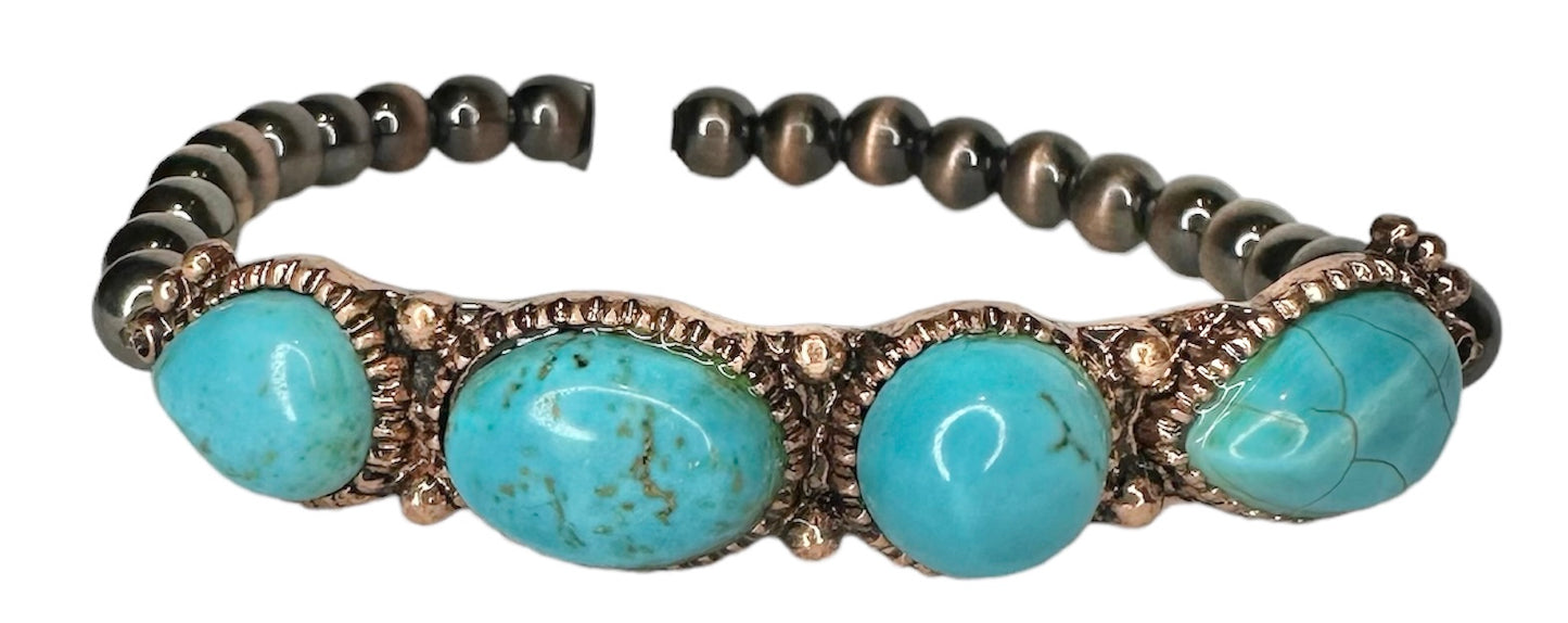 Silver Navajo Beaded Bracelet with Stone - Several Colors available